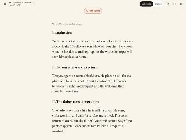 Preaching mode. Take it to the pulpit on the device you choose. Or print it and preach from paper.